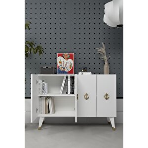 8185km-32ct Konsol,kahve Köşesi̇,ayakkabilik,ofi̇s Evrak Dolabi,mutfak Ki̇ler Dolabi,tv Üni̇tesi-BEYAZ-ALTIN