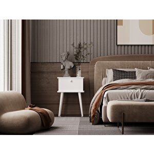Lunaris Komodin %100 Mdf Lake Boyalı Ahşap Ayak Beyaz