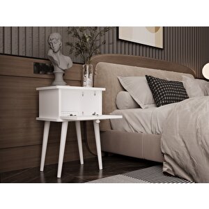 Lunaris Komodin %100 Mdf Lake Boyalı Ahşap Ayak Beyaz