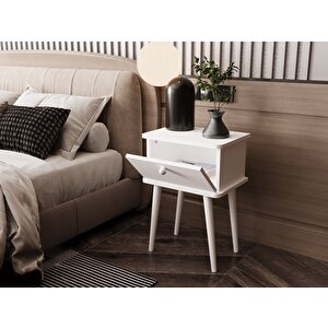 Lunaris Komodin %100 Mdf Lake Boyalı Ahşap Ayak Beyaz