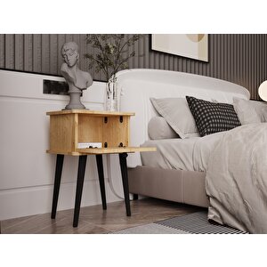 Lunaris Komodin %100 Mdf Lake Boyalı Ahşap Ayak Safir Meşe
