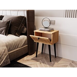 Melura Komodin  %100 Mdf Lake Boyalı Ahşap Ayak Safir Meşe