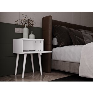 Melura Komodin  %100 Mdf Lake Boyalı Ahşap Ayak Beyaz