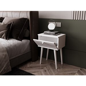 Melura Komodin  %100 Mdf Lake Boyalı Ahşap Ayak Beyaz