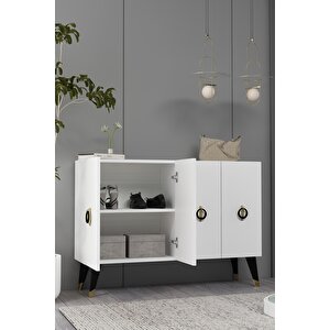 8183km-64ct Konsol,kahve Köşesi̇,ayakkabilik,ofi̇s Evrak Dolabi,mutfak Ki̇ler Dolabi,tv Üni̇tesi̇-BEYAZ-ALTIN-SİYAH Beyaz-Altın