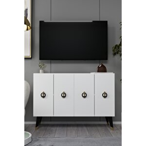 8183km-64ct Konsol,kahve Köşesi̇,ayakkabilik,ofi̇s Evrak Dolabi,mutfak Ki̇ler Dolabi,tv Üni̇tesi̇-BEYAZ-ALTIN-SİYAH