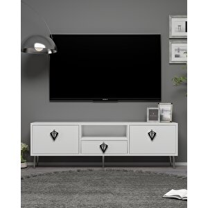 1312dropct-32 Tv Sehpasi-BEYAZ-GÜMÜŞ-SİYAH Beyaz-Gümüş