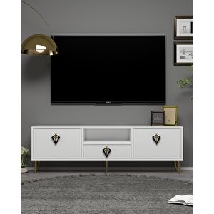 1312dropct-32 Tv Sehpasi- BEYAZ-ALTIN-SİYAH Beyaz-Altın