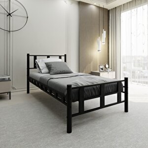 Lotus Tek Kişilik 90x200 Cm Metal Karyola A Kalite, Ses Çıkarmaz ,ölçülü Model Karyola Siyah 1637-b