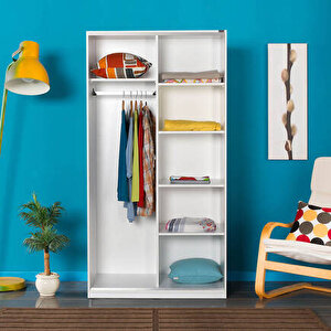Sürgülü 5 Raflı Gardırop-mat Beyaz 94x182x52 Cm (gxyxd)