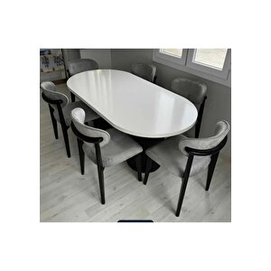 Vals Modern Siyah Oval Yemek Masası Ve Sandalye Takımı
