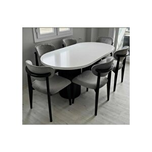 Vals Modern Siyah Oval Yemek Masası Ve Sandalye Takımı