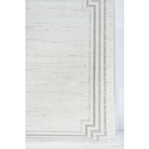 Modern Bordür Desenli Pamuk Tabanlı Salon - Oturma Odası  Gri Renk Halı 160x230 cm