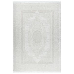 Osmanlı Medalyonlu Halı Desenli Pamuk Tabanlı Salon - Oturma Odası  Krem Renk Halı 160x230 cm