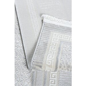 Meander Desenli Pamuk Tabanlı Salon - Oturma Odası  Gri Renk Halı 200x290 cm
