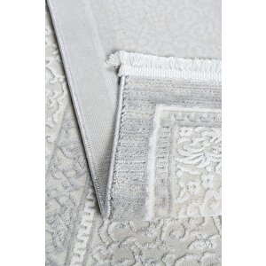 Osmanlı Medalyonlu Halı Desenli Pamuk Tabanlı Salon - Oturma Odası  Gri Renk Halı 160x230 cm