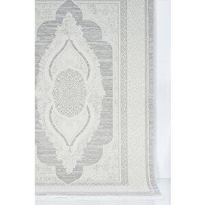 Osmanlı Medalyonlu Halı Desenli Pamuk Tabanlı Salon - Oturma Odası  Gri Renk Halı 160x230 cm