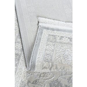 Klasik Medalyon Tasarımlı Pamuk Tabanlı Salon - Oturma Odası Gri Renk Halı 160x230 cm