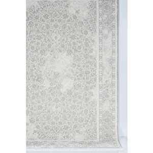 Klasik Medalyon Tasarımlı Pamuk Tabanlı Salon - Oturma Odası Gri Renk Halı 160x230 cm
