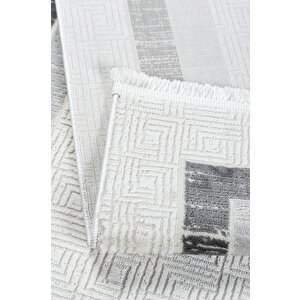 Grid Motifli Geometrik Modern Tasarımlı Pamuk Tabanlı Salon - Oturma Odası  Gri Renk Halı 160x230 cm