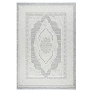 Osmanlı Medalyonlu Halı Desenli Pamuk Tabanlı Salon - Oturma Odası  Gri Renk Halı 200x290 cm