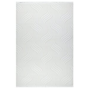 Dalga Desenli Geometrik Motif Tasarımlı Pamuk Tabanlı Salon - Oturma Odası  Krem Renk Halı 200x290 cm