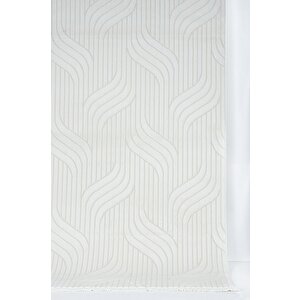 Dalga Desenli Geometrik Motif Tasarımlı Pamuk Tabanlı Salon - Oturma Odası  Krem Renk Halı 200x290 cm