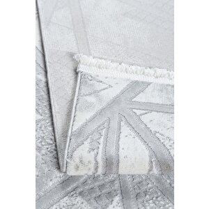Geometrik Tasarımlı Pamuk Tabanlı Salon - Oturma Odası  Gri Renk Halı 200x290 cm
