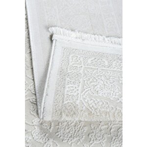 Klasik Medalyon Tasarımlı Pamuk Tabanlı Salon - Oturma Odası  Krem Renk Halı 160x230 cm