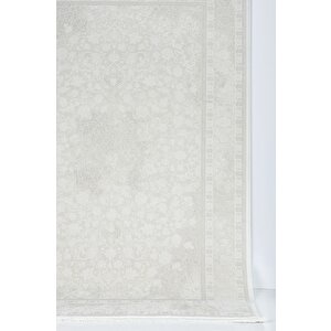 Klasik Medalyon Tasarımlı Pamuk Tabanlı Salon - Oturma Odası  Krem Renk Halı 160x230 cm