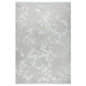 Geometrik Tasarımlı Pamuk Tabanlı Salon - Oturma Odası  Krem Renk Halı 160x230 cm