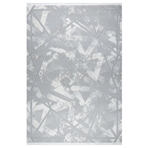 Geometrik Tasarımlı Pamuk Tabanlı Salon - Oturma Odası  Gri Renk Halı 160x230 cm