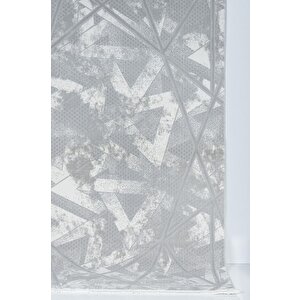 Geometrik Tasarımlı Pamuk Tabanlı Salon - Oturma Odası  Gri Renk Halı 160x230 cm