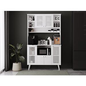 Kahve Köşesi 120 Cm %100 Mdf Panjur Kapak Çok Amaçlı Dolap Beyaz