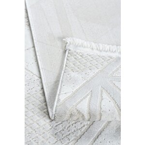 Geometrik Tasarımlı Pamuk Tabanlı Salon - Oturma Odası  Krem Renk Halı 200x290 cm