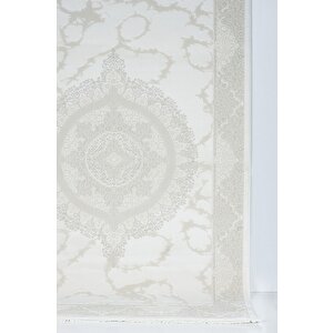 Medalyon Klasik Halı Tasarımlı Pamuk Tabanlı Salon - Oturma Odası  Krem Renk Halı 160x230 cm
