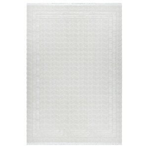 Grid Motifli Geometri Modern Tasarımlı Pamuk Tabanlı Salon - Oturma Odası  Krem Renk Halı 160x230 cm