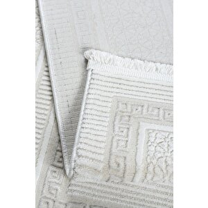 Meander Desenli Pamuk Tabanlı Salon - Oturma Odası  Krem  Renk Halı 200x290 cm