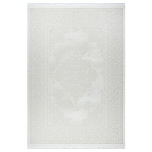 Klasik Medalyon İran Tarzı Pamuk Tabanlı Salon - Oturma Odası Krem Renk Halı 160x230 cm