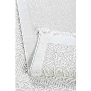 Klasik Medalyon İran Tarzı Pamuk Tabanlı Salon - Oturma Odası Krem Renk Halı 160x230 cm