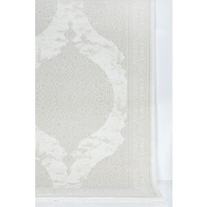 Central Medallion Modern Tasarımlı Pamuk Tabanlı Salon - Oturma Odası  Krem Renk Halı 160x230 cm