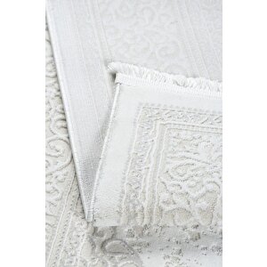 Central Medallion Modern Tasarımlı Pamuk Tabanlı Salon - Oturma Odası  Krem Renk Halı 200x290 cm