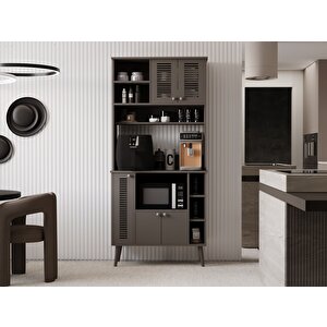 Kahve Köşesi 90 Cm %100 Mdf Panjur Kapak Çok Amaçlı Dolap Gri