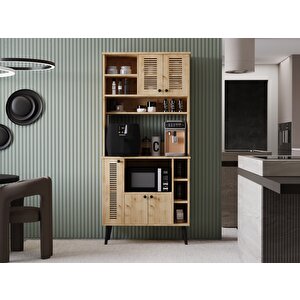 Kahve Köşesi 90 Cm %100 Mdf Panjur Kapak Çok Amaçlı Dolap Safir Meşe