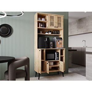 Kahve Köşesi 90 Cm %100 Mdf Panjur Kapak Çok Amaçlı Dolap Safir Meşe