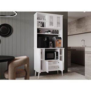 Kahve Köşesi 90 Cm %100 Mdf Panjur Kapak Çok Amaçlı Dolap Beyaz
