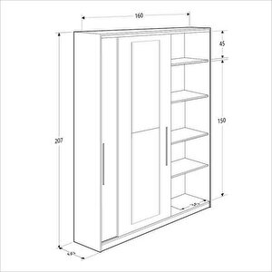 Elit Plus Aynalı Sürgülü Gardırop-açık Ceviz (tori) 120x207x52 Cm (gxyxd)