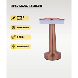 Rose Uzay Masa Lambası - Dokunmatik - 3 Renk Işık