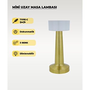 Gold Mini Uzay Masa Lambası - Dokunmatik - 3 Renk Işık
