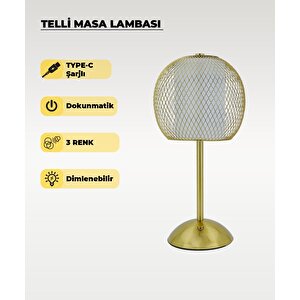 Gold Telli Masa Lambası - Dokunmatik - 3 Renk Işık